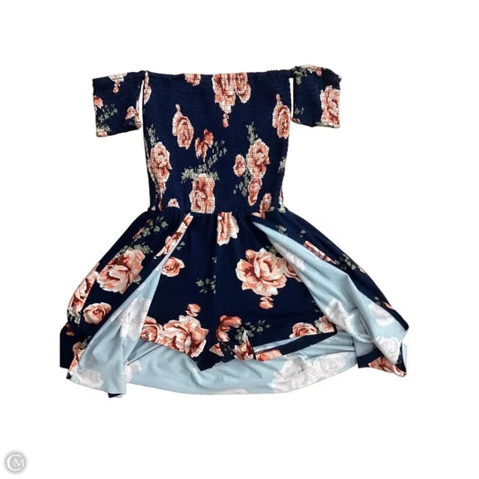 Navy Off the Shoulder Elasticated Floral Dress (Thrift Article)