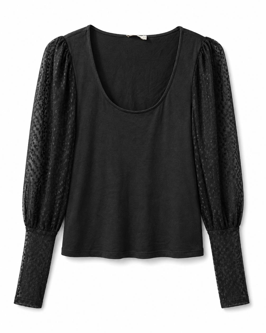 Scoop neck mixed-media blouse (Thrift Article)