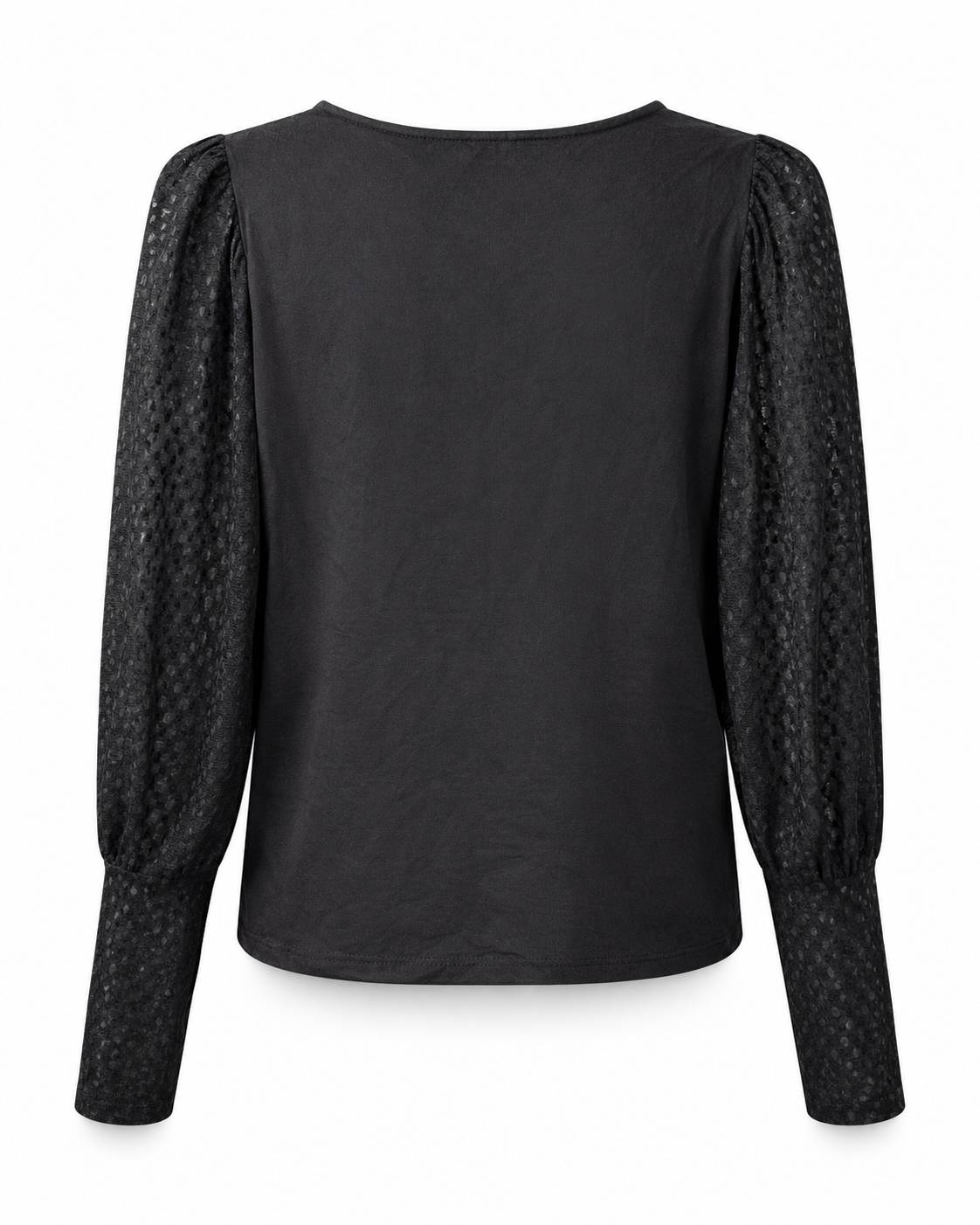 Scoop neck mixed-media blouse (Thrift Article)