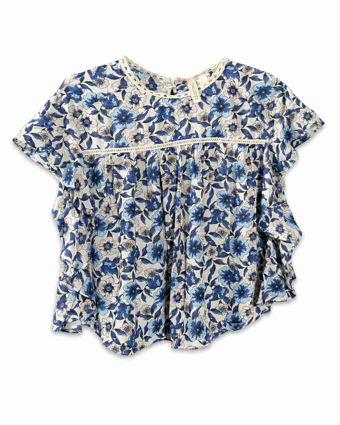 floral crochet-trim babydoll blouse (Thrift Article)