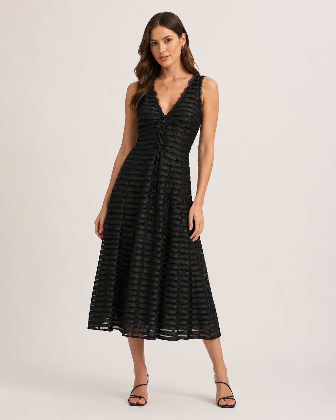 Contrast Stripe Lace Up Tie Fever Dress (Thrift Article)