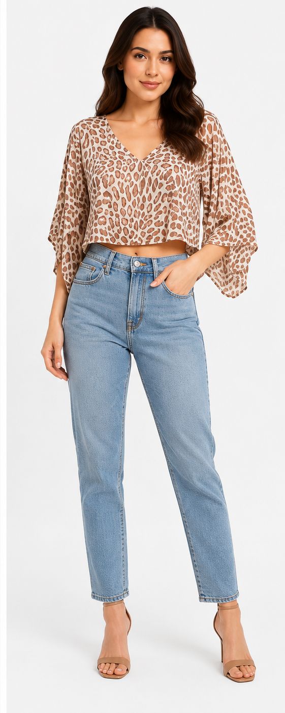 V-neck batwing leopard print blouse (Thrift Article)