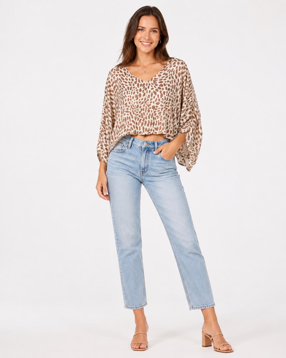 V-neck batwing leopard print blouse (Thrift Article)