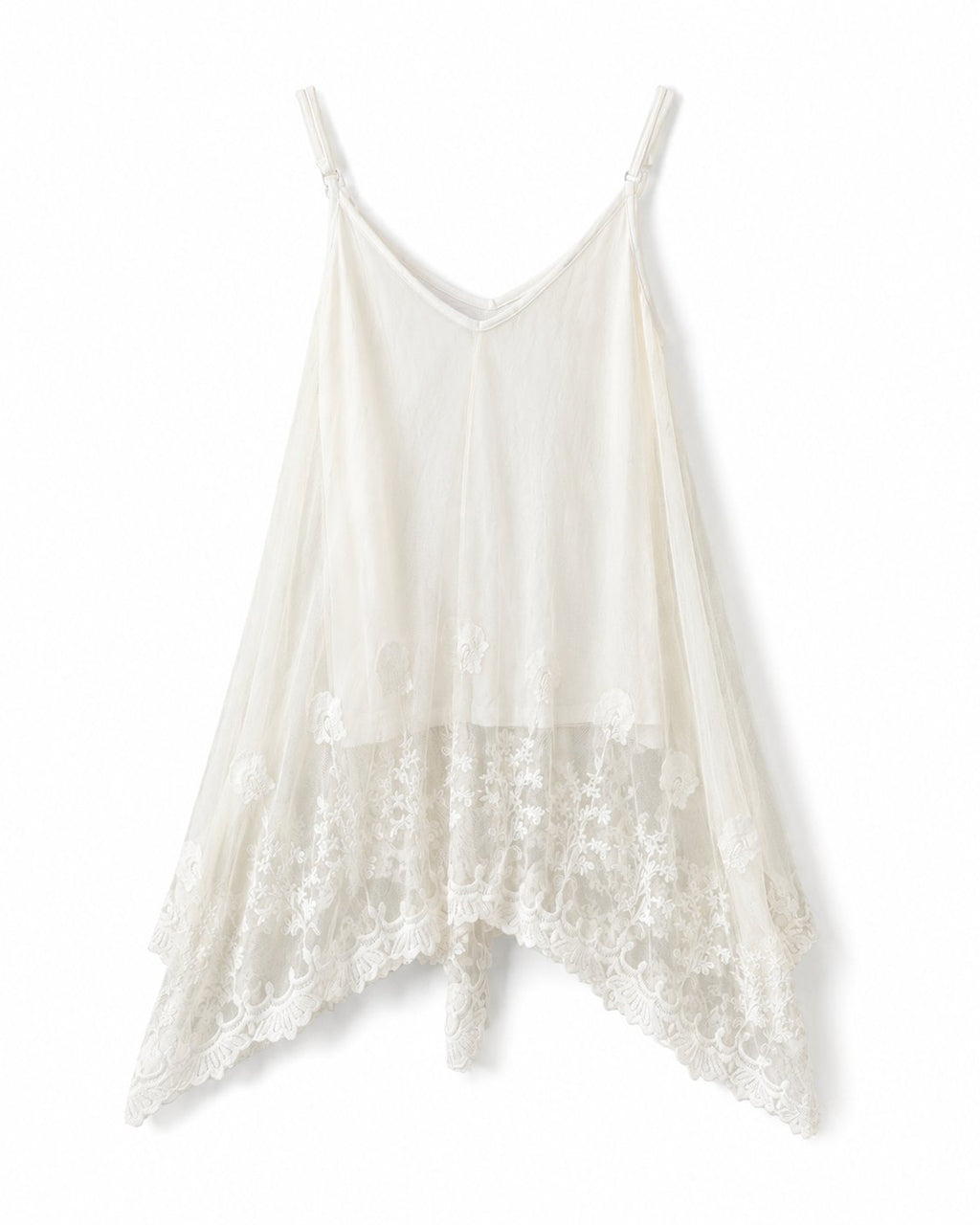 Chiffon Embroidered Floral Asymmetrical Hem Cami Top (Thrift Article)