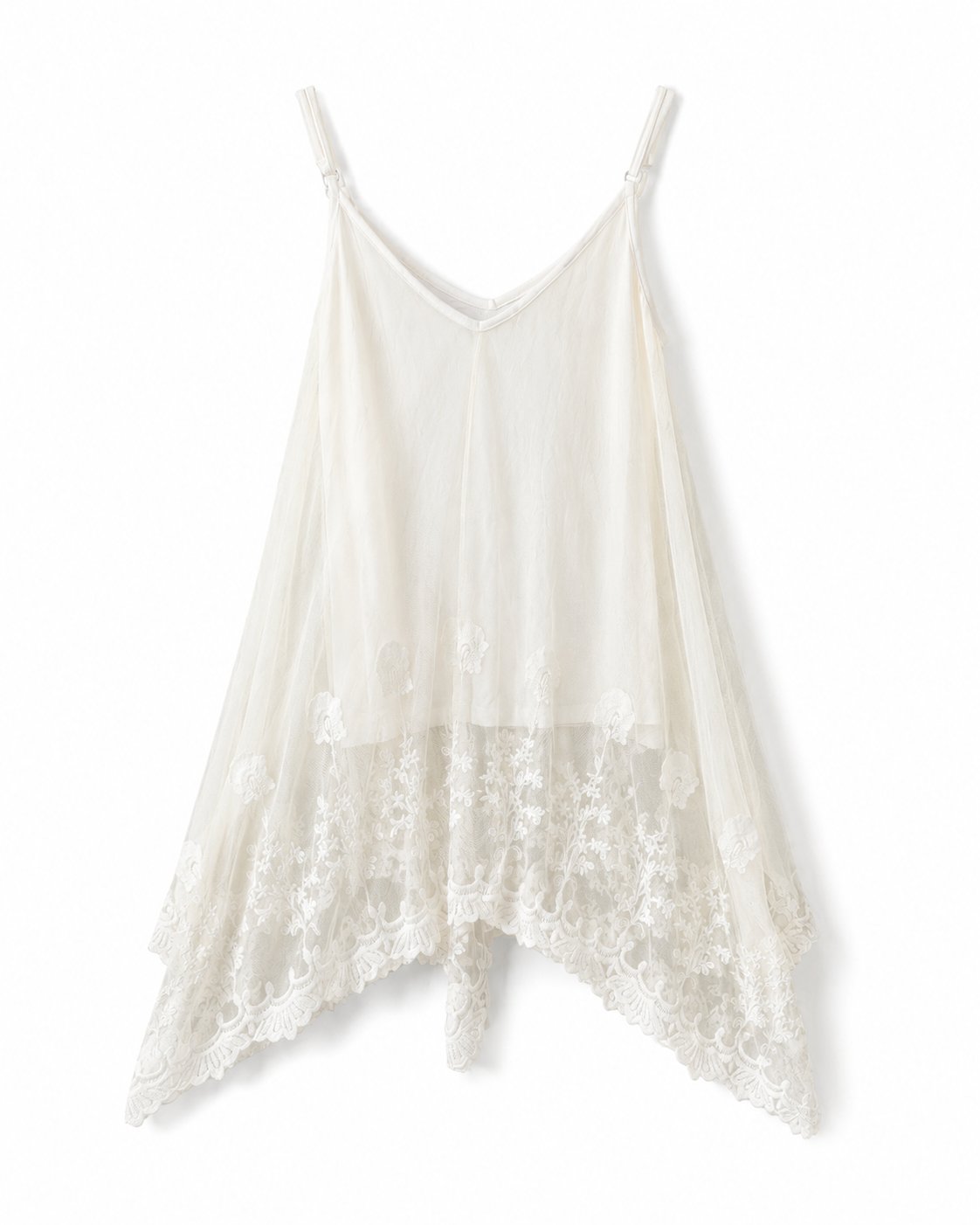 Chiffon Embroidered Floral Asymmetrical Hem Cami Top (Thrift Article)