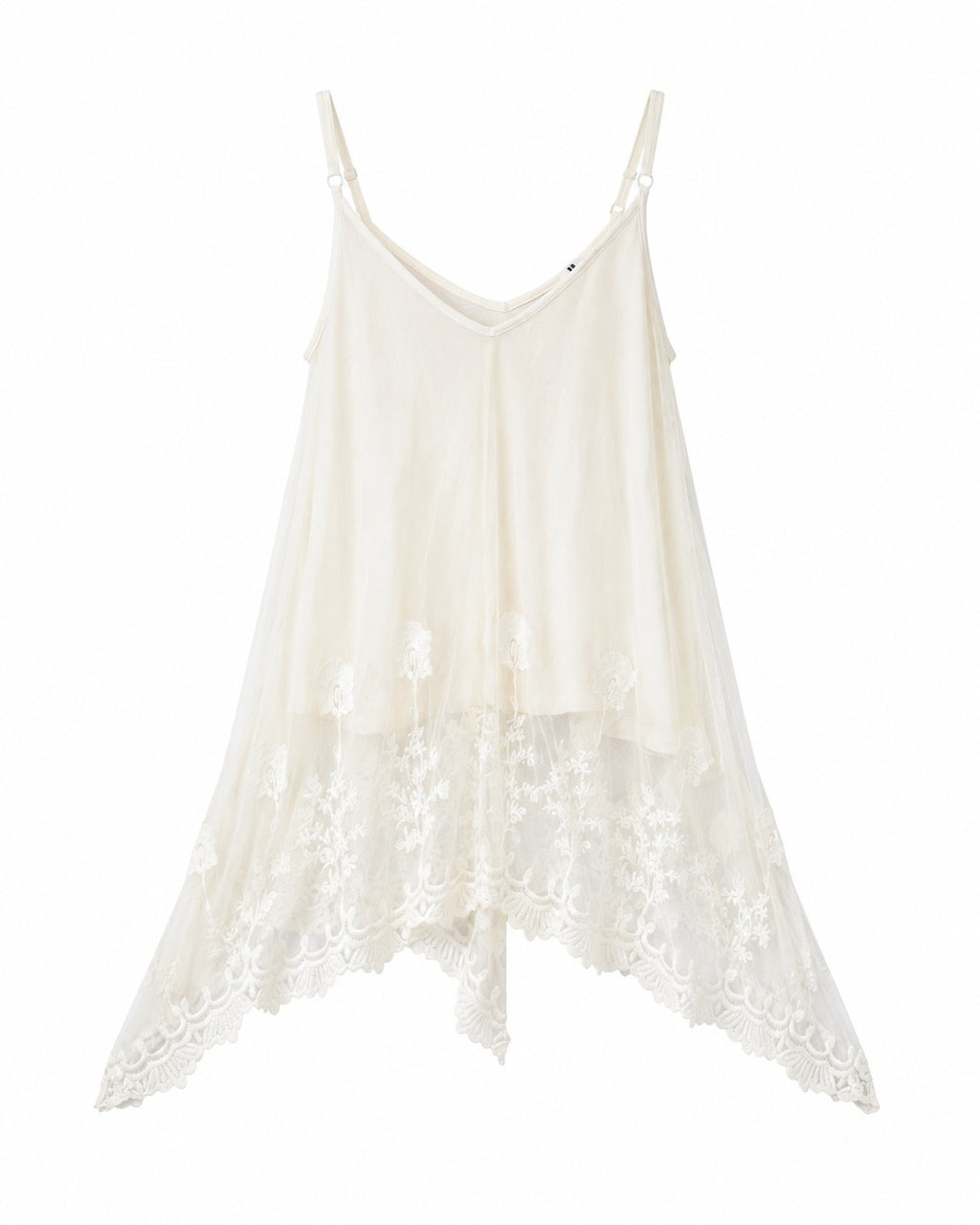 Chiffon Embroidered Floral Asymmetrical Hem Cami Top (Thrift Article)