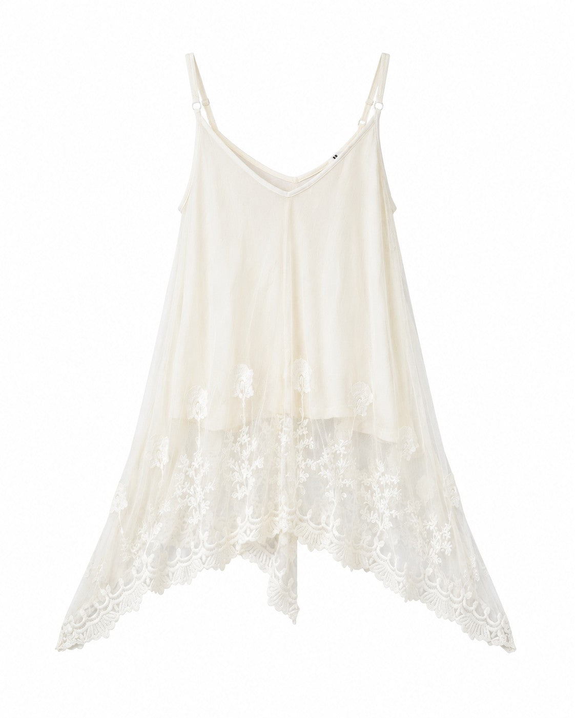 Chiffon Embroidered Floral Asymmetrical Hem Cami Top (Thrift Article)