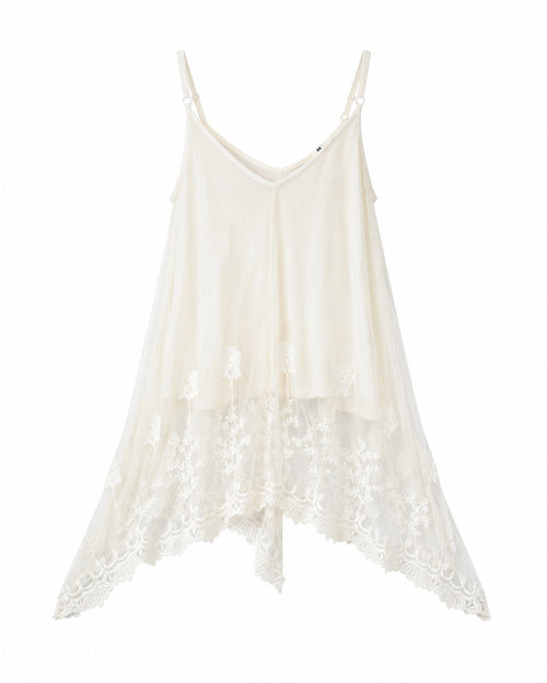 Chiffon Embroidered Floral Asymmetrical Hem Cami Top (Thrift Article)