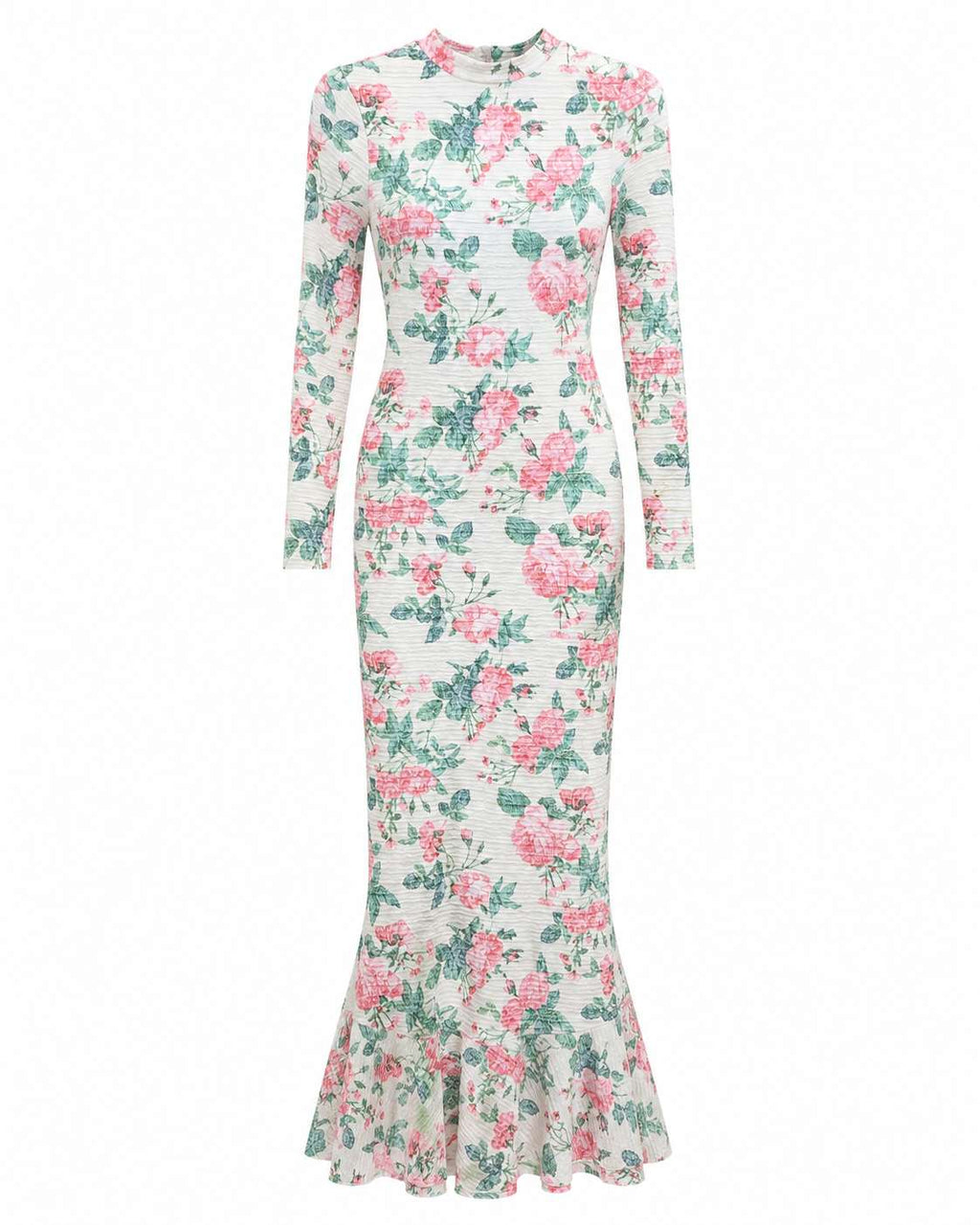 Floral Print High Neck Slim Fit Mermaid Maxi Dress (Thrift Article)