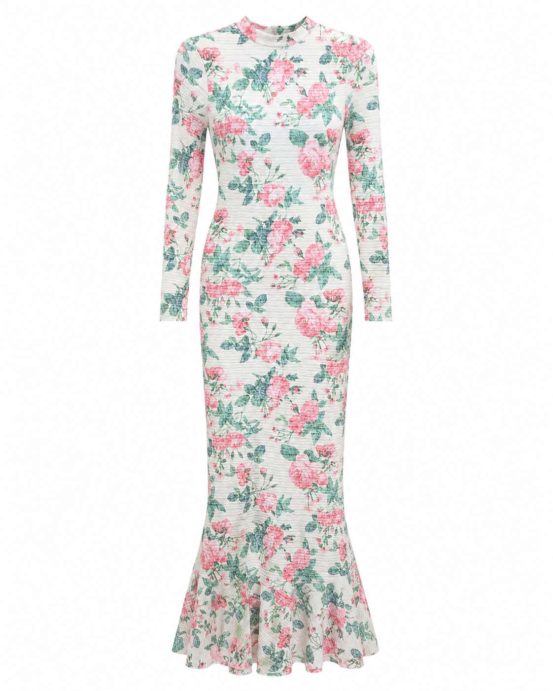Floral Print High Neck Slim Fit Mermaid Maxi Dress (Thrift Article)