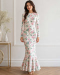 Floral Print High Neck Slim Fit Mermaid Maxi Dress (Thrift Article)
