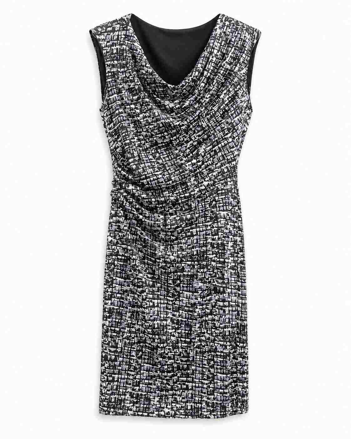 Abstract Print Cowl Neck Ruched Sheath Dress (Thrift Article)