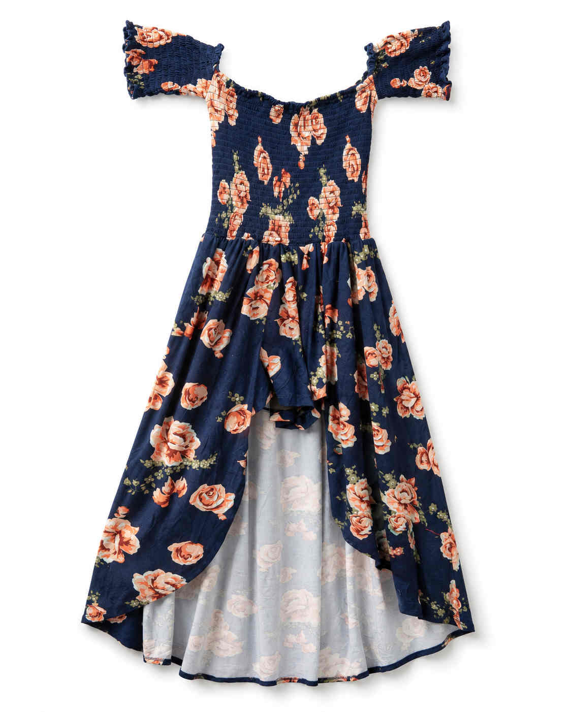 Navy Off the Shoulder Elasticated Floral Dress (Thrift Article)