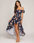 Navy Off the Shoulder Elasticated Floral Dress (Thrift Article)