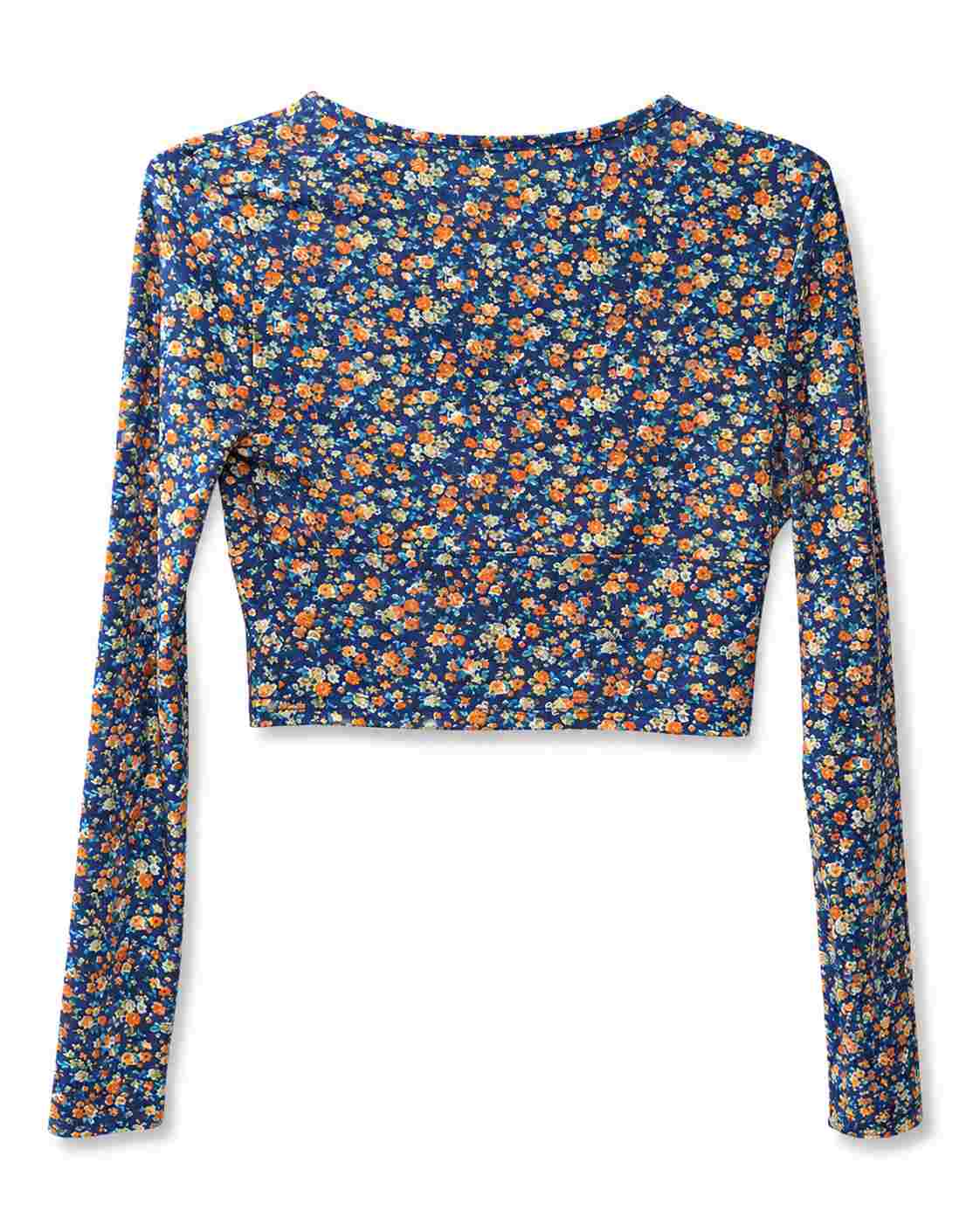 Casual Ditsy Floral Slim Fit V-Neck Long Sleeve T-Shirt (Thrift Article)